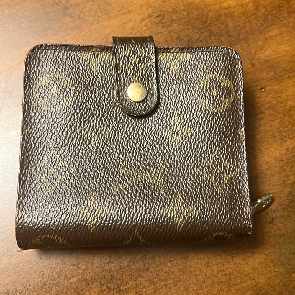 Louis Vuitton Bifold Zip Compact Brown Monogram Wallet coated canvas.